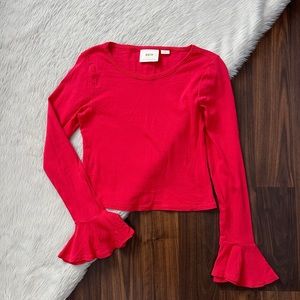 Anthropologie Maeve Flouncy Bell Sleeve Long Sleeve Top Red
Size XS